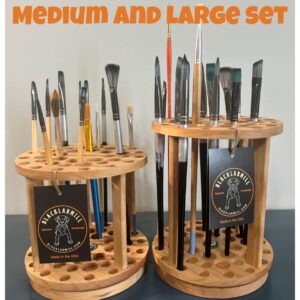 BlackLabMill Paintbrush Holder Set - Handmade Paint Brush Holder Rotating paint brush Organizer – Large Capacity Brush Organizer for Arts and Crafts