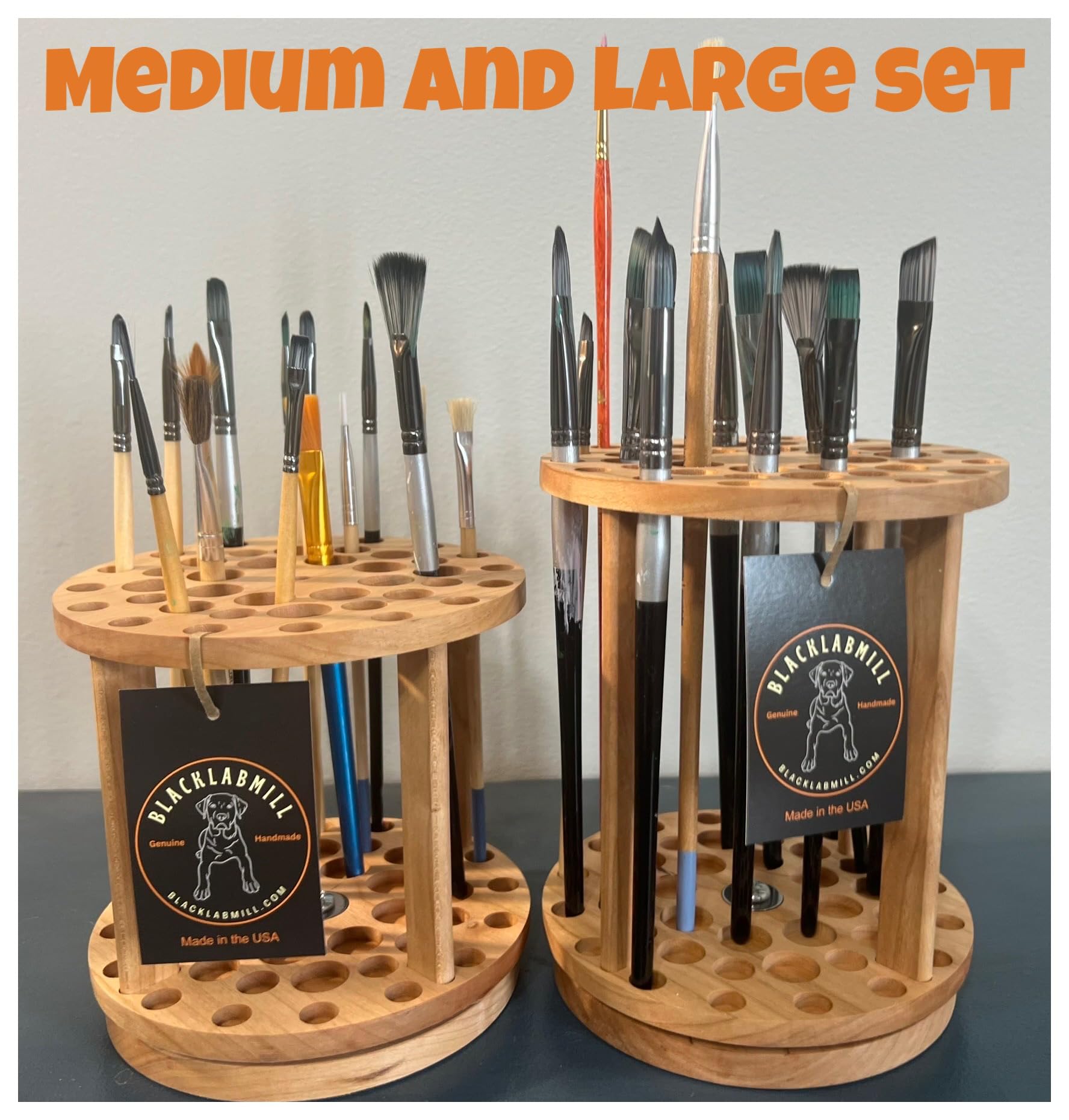 BlackLabMill Paintbrush Holder Set - Handmade Paint Brush Holder Rotating paint brush Organizer – Large Capacity Brush Organizer for Arts and Crafts