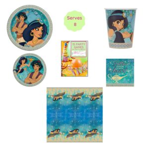 Aladdin Birthday Party Supplies Tableware Set, Serves 8 Guests, Includes Plates, Napkins, Cups, Tablecover and Exclusive Party Games Booklet by Party Craft Creations