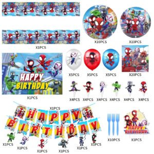 Spidey and His Amazing Friends Birthday Party Supplies, Superhero Birthday Party Decorations Theme, Include Happy Birthday Banner, Hanging Swirl, Backdrop, Tablecloth, Birthday Party For Kids