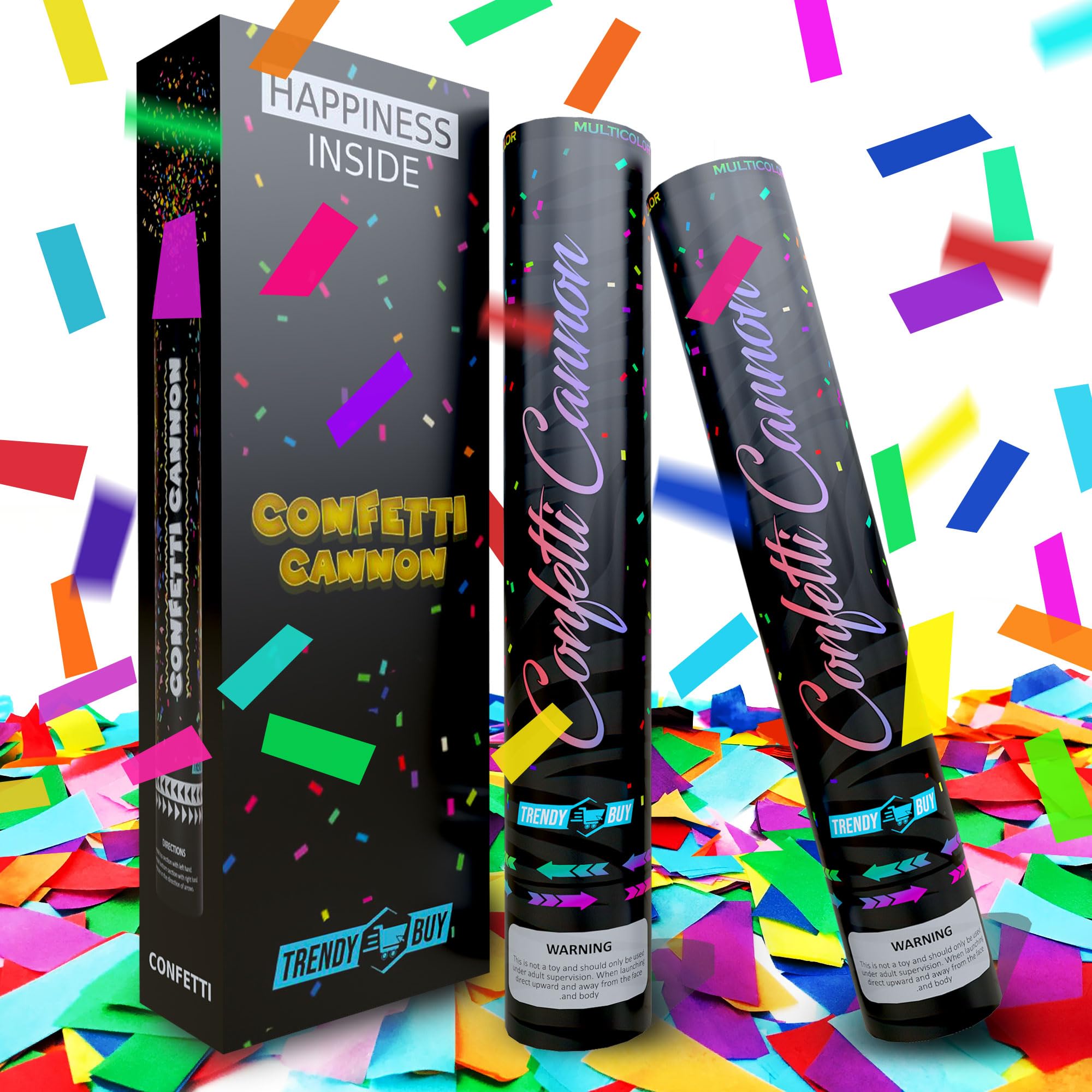 Confetti Cannon Party Poppers [2 Pack], 12 Inch Multicolor 100% Biodegradable Confetti Shooters for Wedding, Birthday, Party, Graduation Celebrations, and Christmas Poppers New Year’s Eve | Trendy Buy