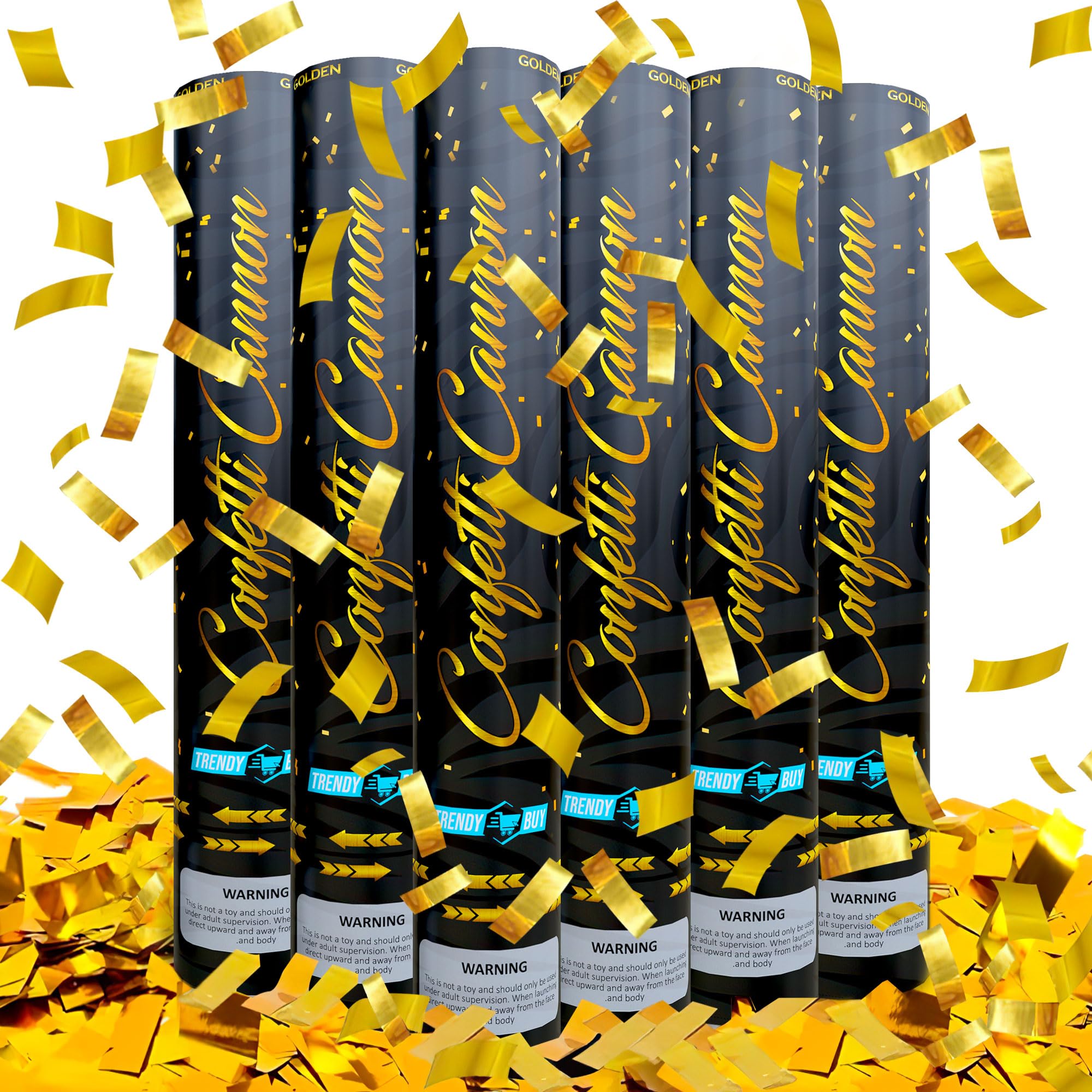 [6 Pack] 12" Biodegradable Gold Confetti Poppers | Confetti Cannon for Birthdays, Graduation, Weddings, Pranks, New Years Celebration | Trendy Buy Party Poppers Confetti Shooters | Shoots 25ft