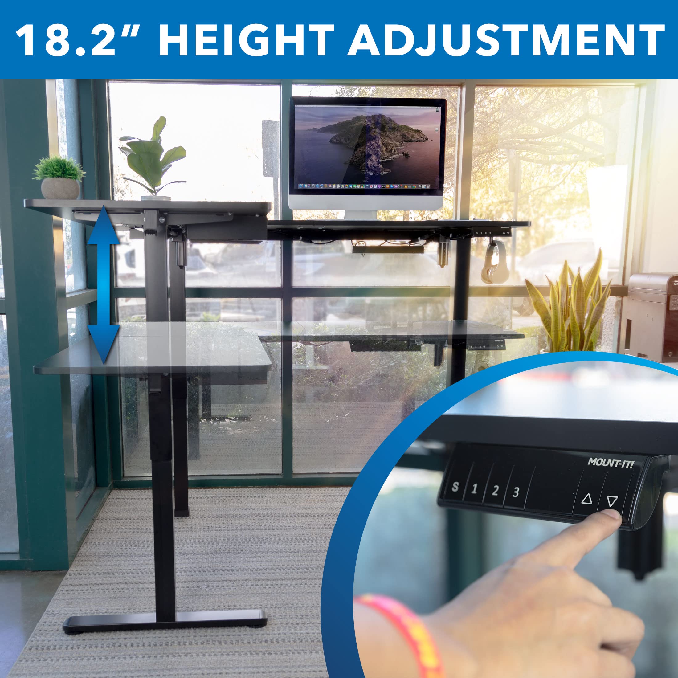 Mount-It! L Shaped Standing Desk - Large Electric Corner Standing Desk, Height Adjustable L Standing Desk with Smooth Ergonomic Height from 28.3" to 46.5", 3 Memory Settings, Solid Steel Frame, Black