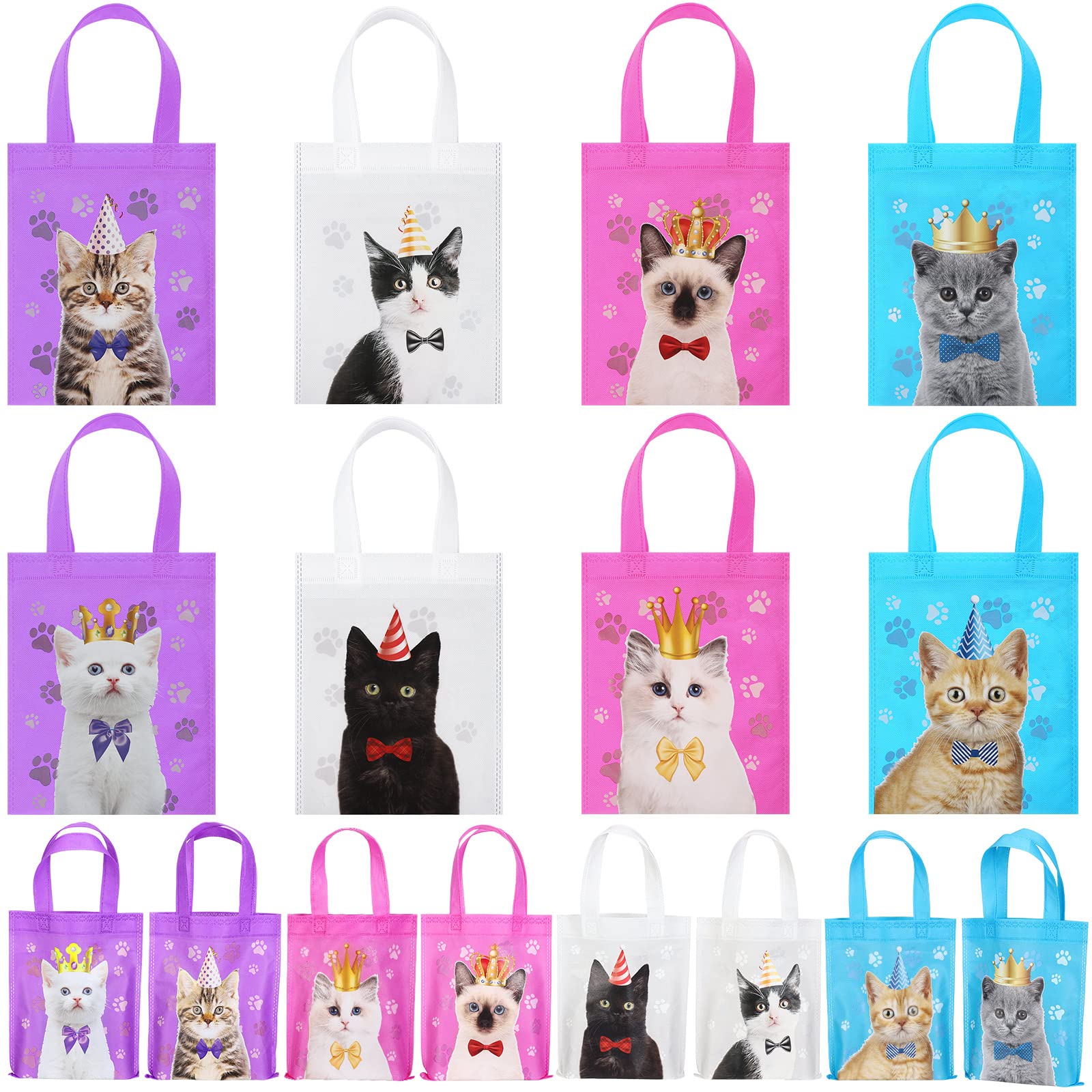 24 Pcs Cat Party Favor Bag Cute Cat Goodie Bags Pet Party Favor Bags Cat Themed Party Treat Bags Non Woven for Baby Shower Birthday Party Decoration Supplies