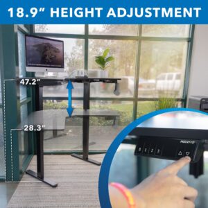 Mount-It! Electric Height Adjustable Corner Stand Up Desk, Black Steel Frame L-Shaped Standing Workstation for Corners, Automatic Sit Stand Desk, Smoothly Raises from 28.3" to 47.2", Home Office