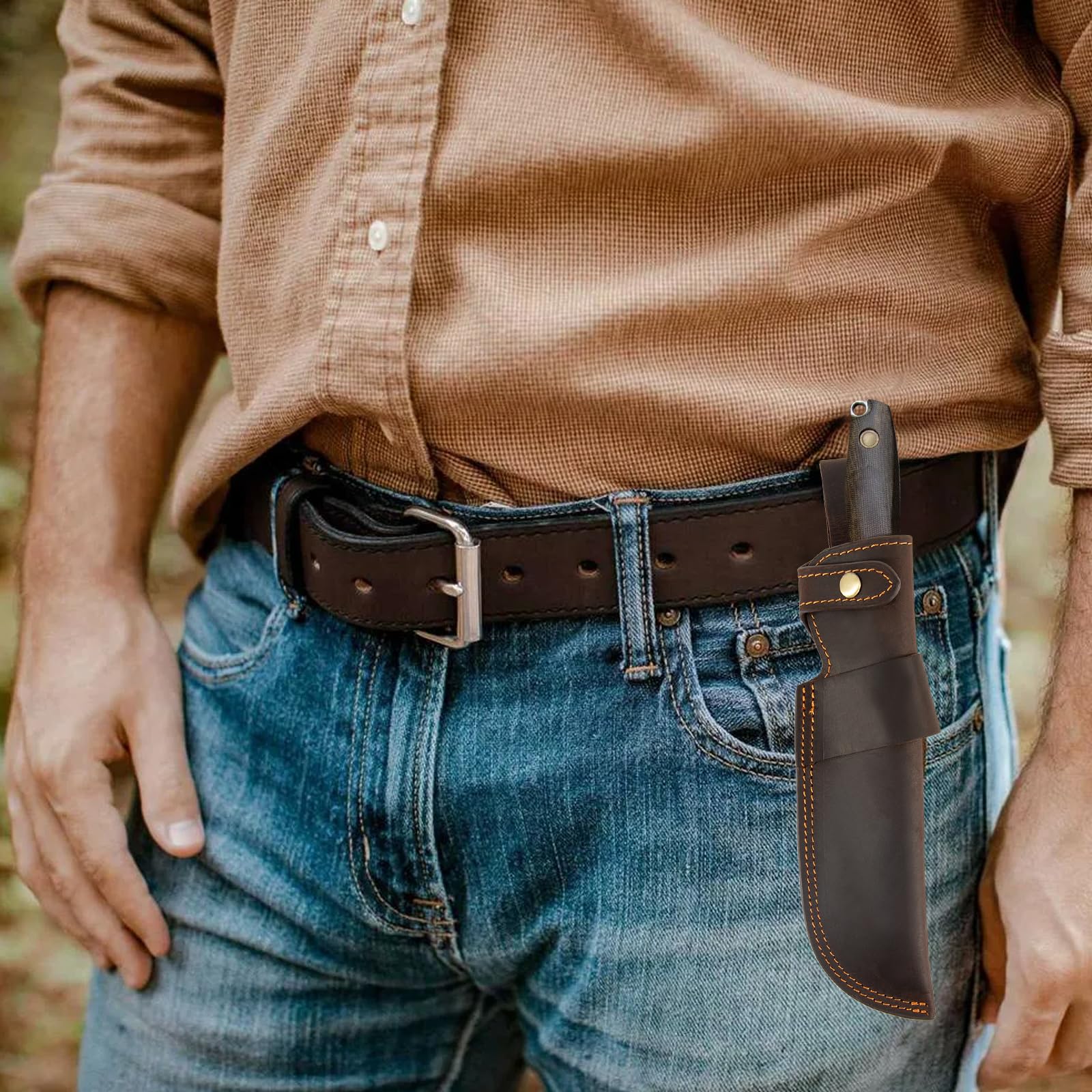 Belt Knife Sheath, Knife Holster for 5 inch Blade Knife, Horizontal Knife Sheath for Belt EDC Knife Holster Belt, Compact Draw Knife Holster,Darkbrown