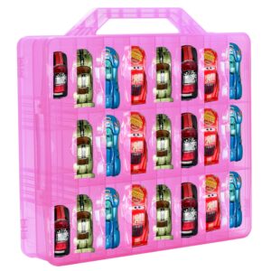 bins & things toy car storage organizer with 48 compartments - transparent portable car case storage box for small items, craft supplies, pills, earrings - ideal organizer for kids and adults - pink