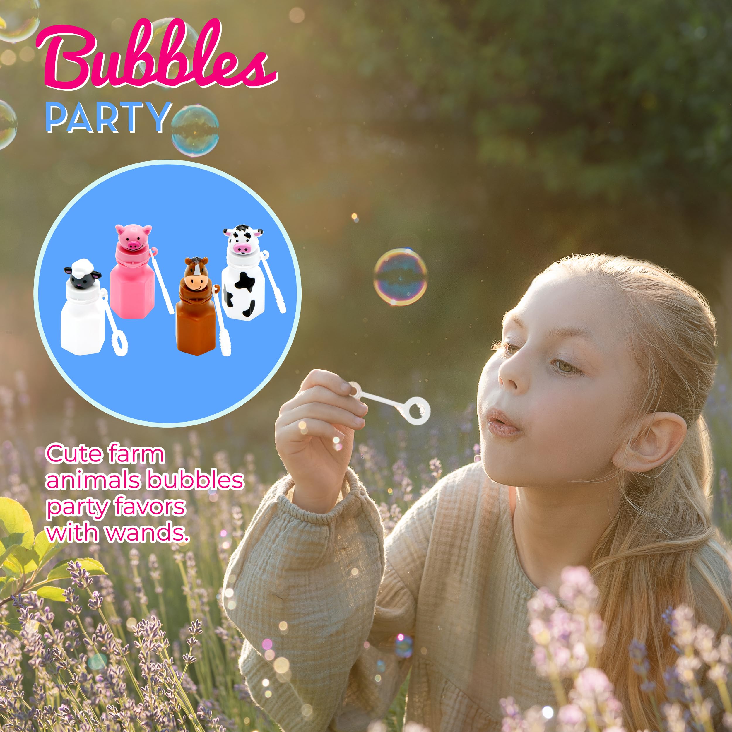 12 Farm Animals Bubbles 12 Pack - Barnyard Farm Animal Bubbles Party Favors with Wands Includes - Horse, Sheep, Pig and Cow by 4E's Novelty