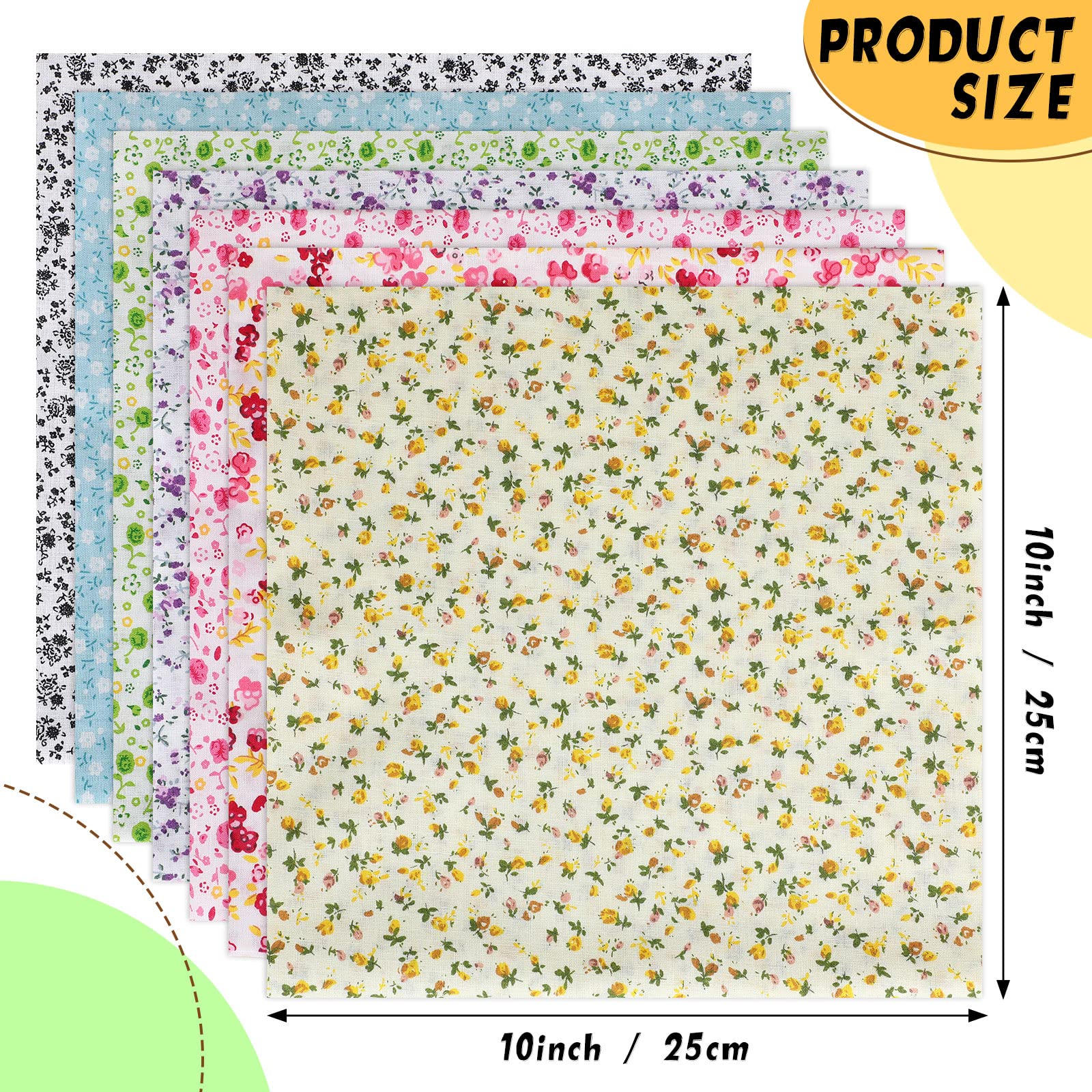 Macarrie 35 Pcs 100% Cotton Fabric Quilting Patchwork Fabric Fat Quarter for Sewing Quilting Squares Fabric Bundles Floral Printed Sewing Supplies for Quilting Patchwork (10 x 10 Inch)