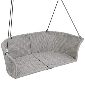 51.9” 2 Person PE Wicker Porch Swing Chair, Rattan Woven Swing Chair Hanging Seat with Adjustable Rope, Porch Swing Hanging Patio Bench with Comfortable Cushion (Gray Wicker and Light Gray Cushion)