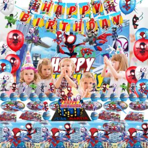 Spidey and His Amazing Friends Birthday Party Supplies, Superhero Birthday Party Decorations Theme, Include Happy Birthday Banner, Hanging Swirl, Backdrop, Tablecloth, Birthday Party For Kids