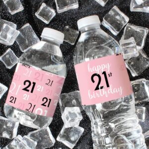 Pink, Black, and White 21st Birthday Party Water Bottle Labels - 24 Waterproof Wrappers - Chic Birthday Party Supplies