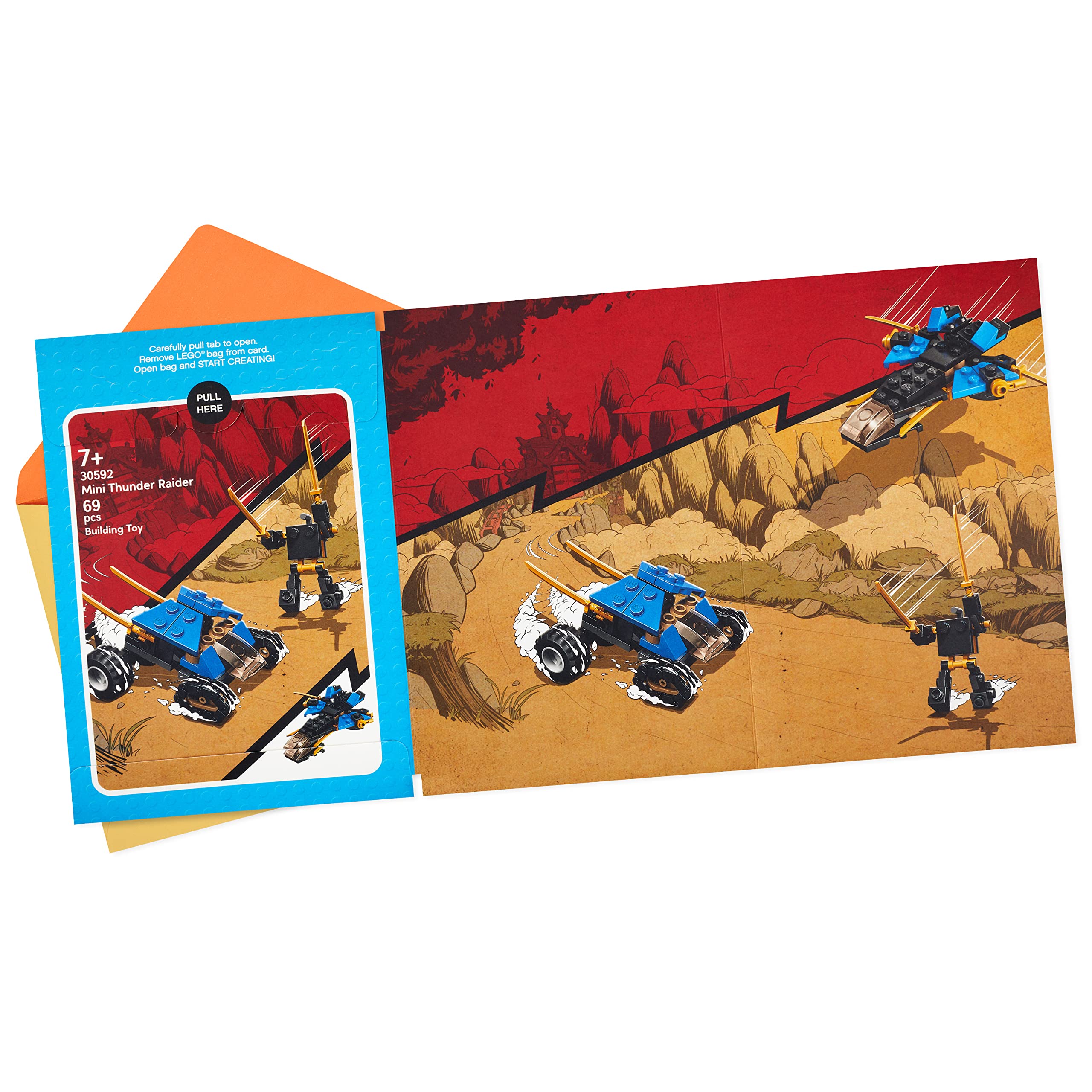 Hallmark Birthday Card for Kids with Legos (Ninjago Mini Thunder Raider Building Kit, Ages 7 and Up)