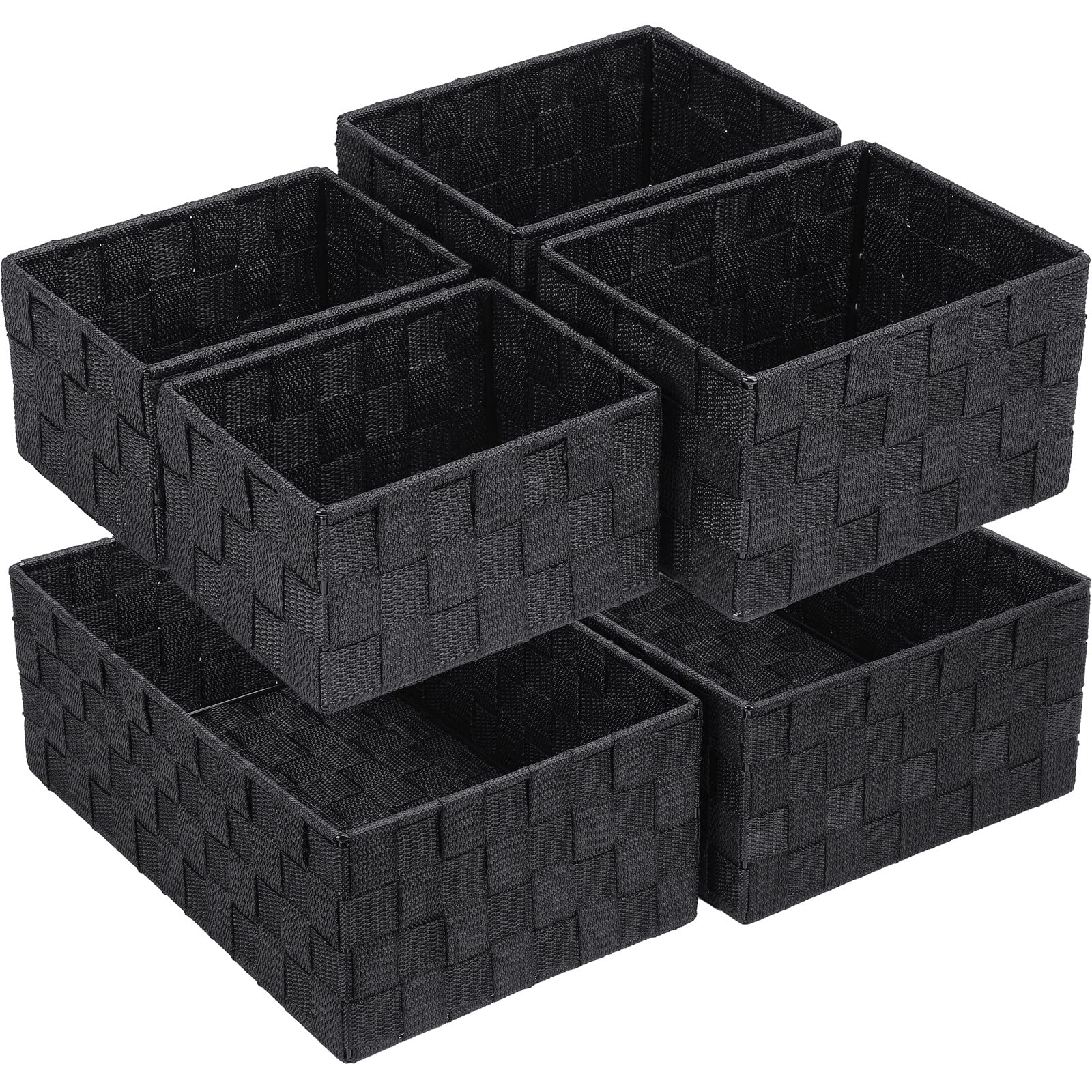 Posprica Woven Storage Baskets for Organizing 6 Pack, Large&Small Storage Cube Bins Set for Bathroom, Storage Boxes Container for Drawer, Closet, Shelf, Dresser, Black