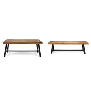 christopher knight home carlisle outdoor acacia wood coffee table and bench set