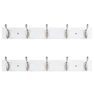 ROOREVO Wall Mounted Coat Rack with 5 Hooks - 2 Pack - Wall Coat Hooks Wall Hat Hanger, Satin Nickel & White