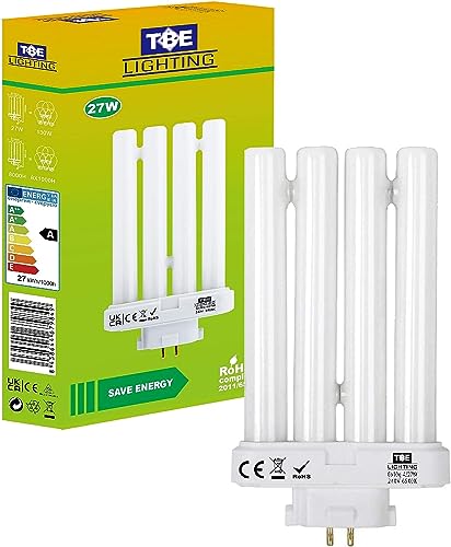 TBE LIGHTING 27w PLS Energy Saving Daylight Bulbs for High Vision Reading Lamps 4-pin GX10Q-4 Quad Tube