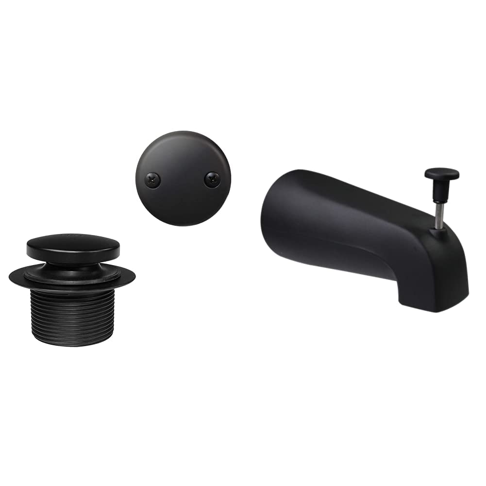 Westbrass D93-2-62 Bathtub Drain Plug Trim Set + Westbrass E531D-1F-62 Wall Mount Tub Spout, Matte Black