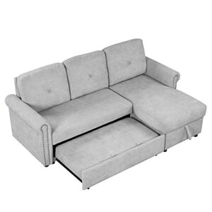 ERYE L-Shaped Pull Out Sleeper Couch Bed Velvet Tufted Upholstered Convertible Reversible Sleep Sectional Sofa with PullOut Sofabed for Living Room