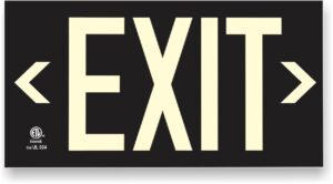 photoluminescent exit sign black - aluminum - ul 924 code approved/ibc/nfpa 101 | nightbright usa part number ulb-050