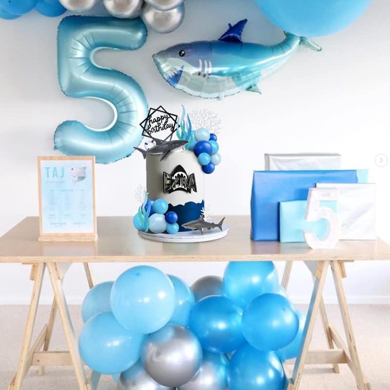 23 PCS Shark Cake Topper Shark Figurines Decoration Ball Cake Topper for Kids Baby Shower Ocean Theme Birthday Party (Blue)