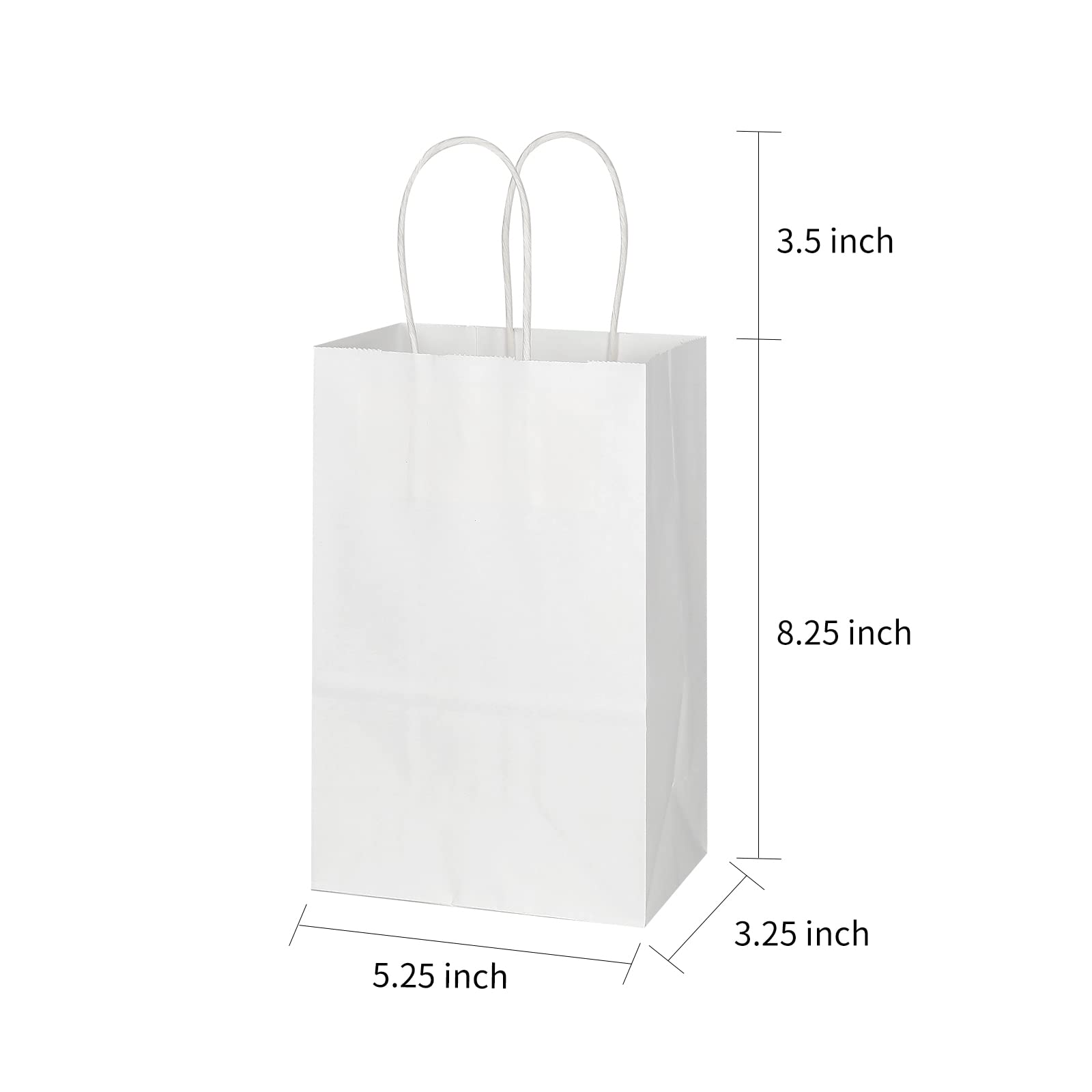 Toovip 100 Pack 5.25x3.25x8.25 Inch Small White Kraft Paper Bags with Handles Bulk, Gift Wrap Bags for Favor Grocery Retail Party Birthday Shopping Business Goody Craft Sacks Merchandise Take Out Cub