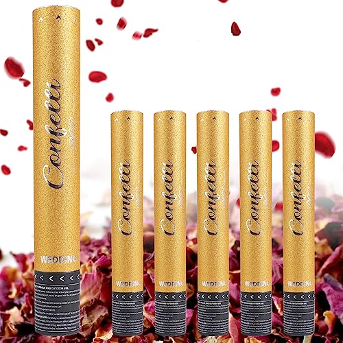 Confetti Cannon Party Poppers - Biodegradable Dried Petals Poppers for Wedding Birthday Party Prank Graduation New Year Celebration Christmas Eve (Gold)