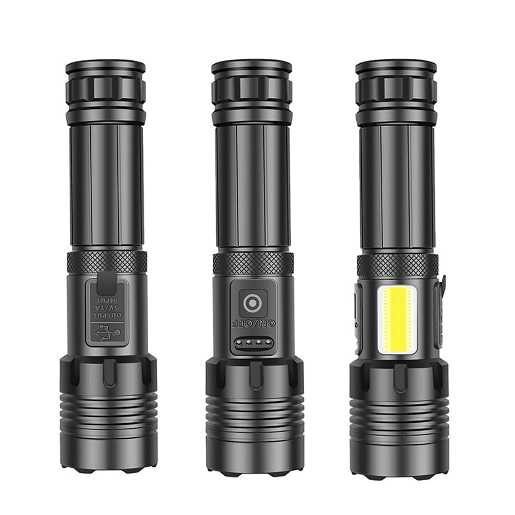 Xkravo LED Handheld Flashlights, 1800 Lumens 7 Light Modes with COB Work Light, Super Bright Rechargeable Zoomable Waterproof Tactical Flashlight with Battery for Emergency, Outdoor, Home, Camping