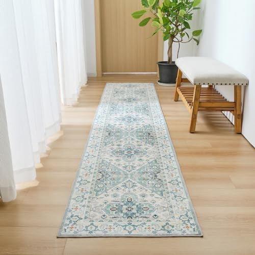 Runner Rug for Hallways Kitchen 2x10,Non Slip Washable Vintage Farmhouse Distressed Laundry Rug Runner with Rubber Backing Shaggy Soft Carpet Runner for Hallways,Entryway,Kitchen,Bedroom,Bathroom