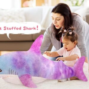 AFYBL 39.4 inch Shark Giant Stuffed Animal Toy, Wildlife, Soft Polyester Fabric, Beautiful Shark Markings, Handcrafted Kids Huggable Pillow for Pretend Play, Travel, Nap Time (Purple)