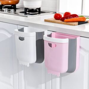 Hanging Trash Can for Kitchen Cabinet Door, Foldable Waste Bin for Kitchen Bedroom Bathroom and Car (2.4 Gallon, Pink)