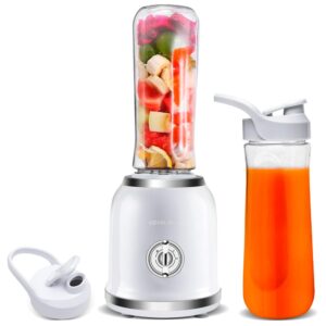 personal blender for smoothies & shakes - portable mini smoothie blender with bpa-free 2 travel bottles 20 oz with lids, 2 speed manual control, 6 stainless steel blades - 300 watts