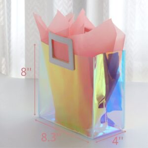 VUOJUR 8.3'' Holographic Small Gift Bag with Tissue Paper Reusable Birthday Gift Bag for Girls Women Iridescent Bachelorette Wedding Bridal Bridesmaid Tote Gift Bag (Pack of 1, S Glossy Coral)