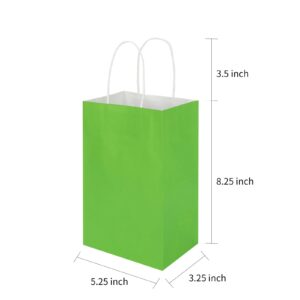 50 Pack 5.25x3.25x8.25 Inch Small Grass Green Kraft Paper Bags with Handles Bulk, Toovip Gift Wrap Bags for Favors Grocery Retail Party Birthday Shopping Business Goody Craft Merchandise Take Out Bags