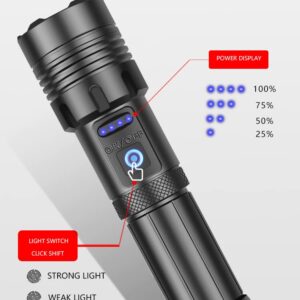 Xkravo LED Handheld Flashlights, 1800 Lumens 7 Light Modes with COB Work Light, Super Bright Rechargeable Zoomable Waterproof Tactical Flashlight with Battery for Emergency, Outdoor, Home, Camping