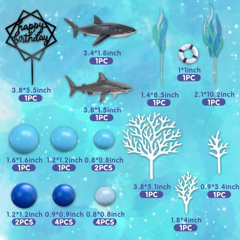 23 PCS Shark Cake Topper Shark Figurines Decoration Ball Cake Topper for Kids Baby Shower Ocean Theme Birthday Party (Blue)