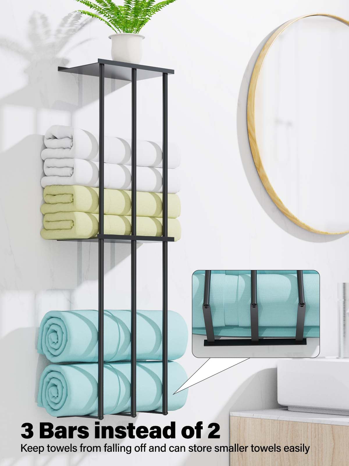 TooTaci Towel Racks for Bathroom,Towel Holder for Bathroom Wall,Upgraded 3 Tier Towel Storage for Small Bathroom,Towel Rack with Shelf for Small Space Organizer,Can Hold Up 6 Rolled Towels