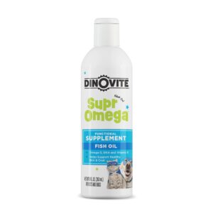 dinovite supromega fish oil for dogs & cats - vitamin e & omega 3 meal topper - skin & coat health for dogs & cats - 8 oz