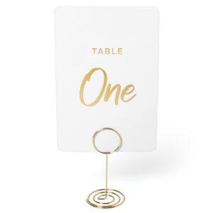 Table Numbers 1-30 Gold Set | Wedding Table Number Seating Cards, Golden Metal Holder Stands and Storage Box