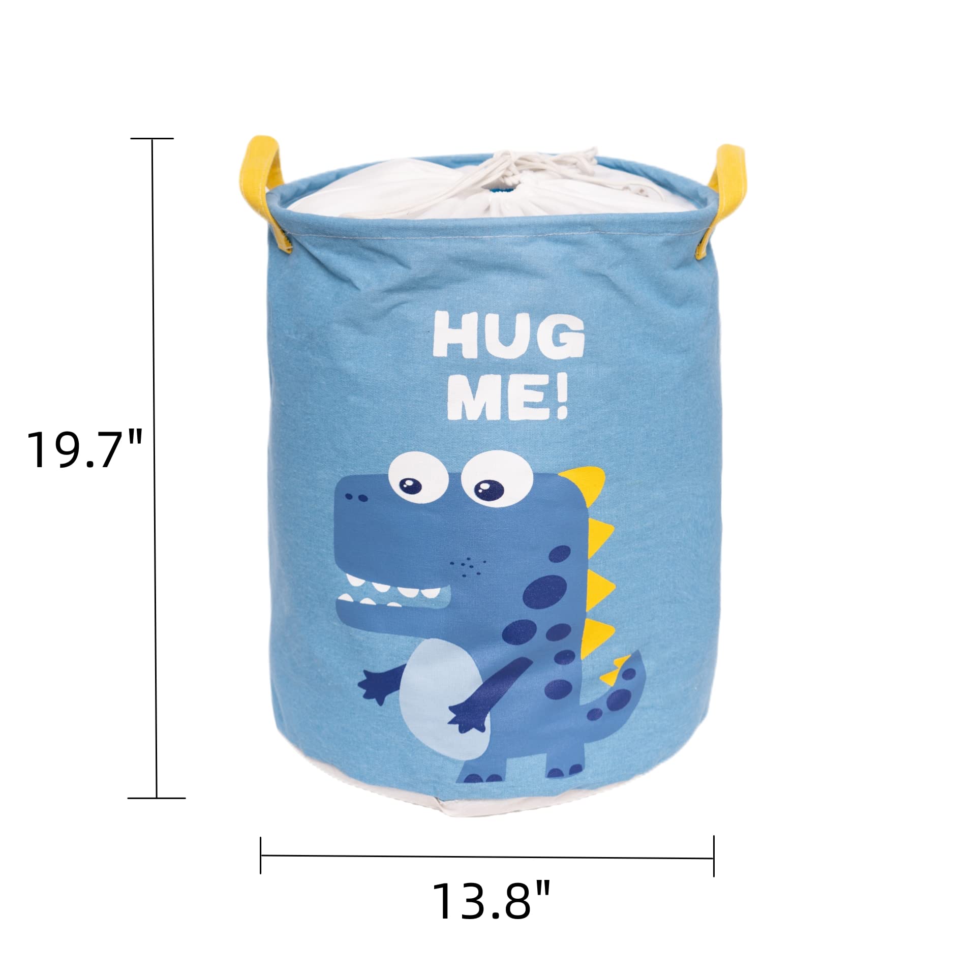 LUFOFOX Dinosaur Kids Laundry Hamper with Handles Large Collapsible Laundry Basket with Drawstring Waterproof Toy Storage Bins for Bedroom (Blue)