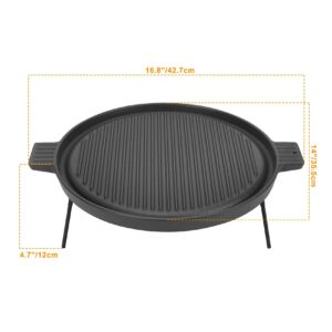 Onlyfire Griddle for Solo Stove Ranger, 14 Inch Double Sided Reversible Cast Iron Griddle Grill Pan with 3 Detachable Legs for Solo Stove 15 Inch Fire Pit, Raised Top Cookware for Ranger Fire Pit