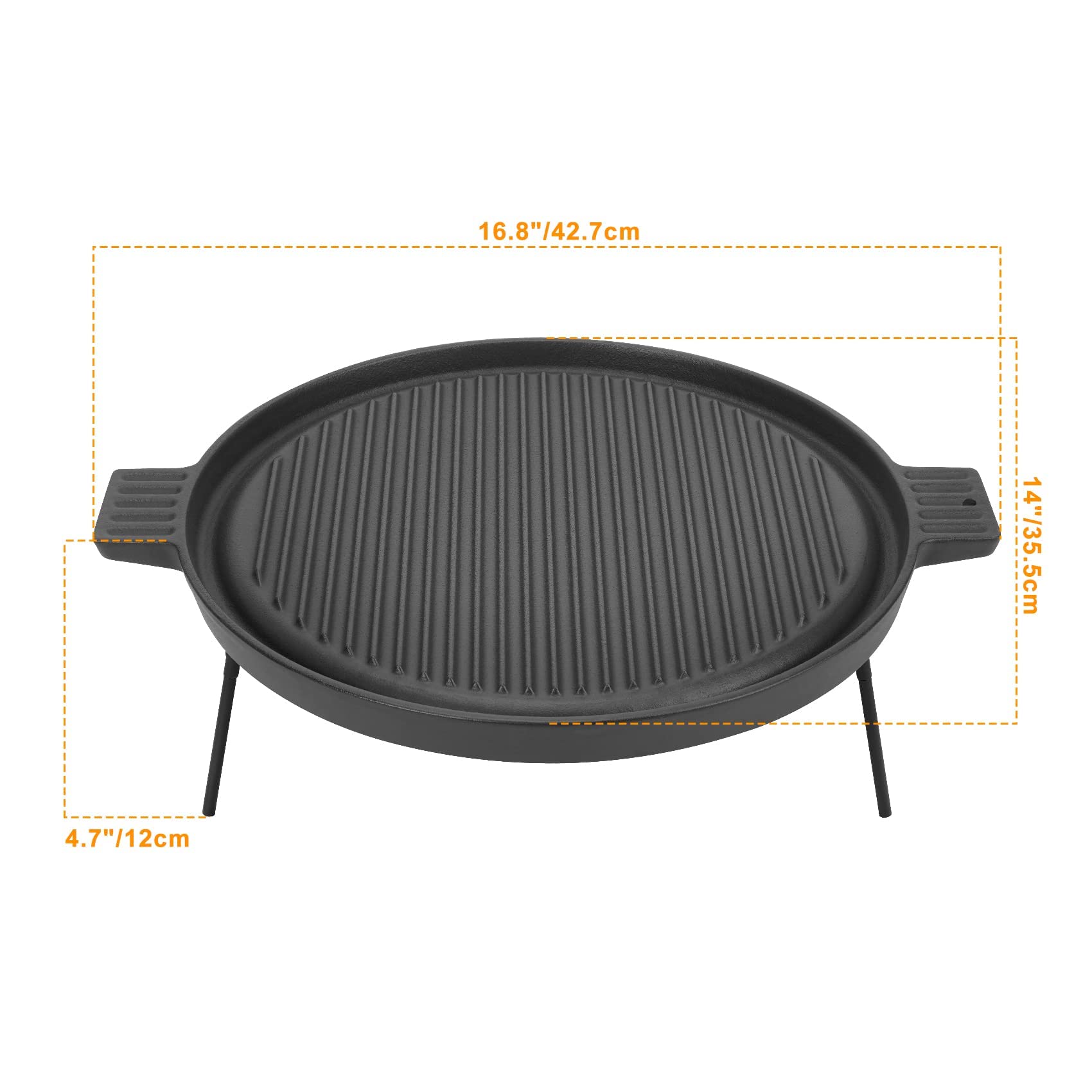 Onlyfire Griddle for Solo Stove Ranger, 14 Inch Double Sided Reversible Cast Iron Griddle Grill Pan with 3 Detachable Legs for Solo Stove 15 Inch Fire Pit, Raised Top Cookware for Ranger Fire Pit