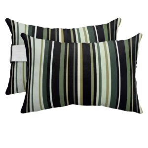 Chaise Lounge Head Resting Pillows, Black Green Stripe Outdoor Chaise Pillows, Waterproof Patio Furniture Pillows with Insert and Adjustable Elastic Stripe for Recliner Beach Chair