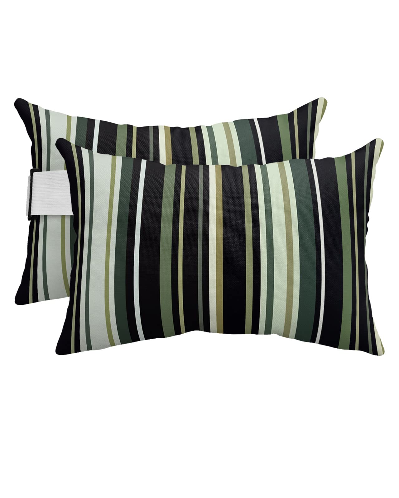 Chaise Lounge Head Resting Pillows, Black Green Stripe Outdoor Chaise Pillows, Waterproof Patio Furniture Pillows with Insert and Adjustable Elastic Stripe for Recliner Beach Chair