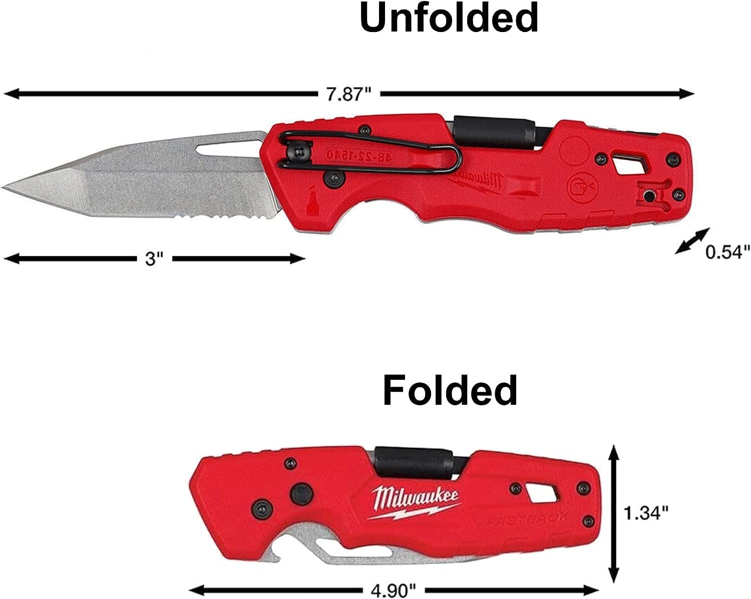 Milwaukee FASTBACK Folding Utility Knife w/Blade Multifunctionality, Red-black