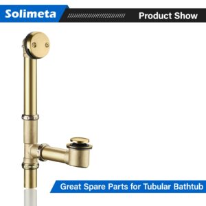 Solimeta Tip-Toe Tub Trim Set with Two-Hole Overflow Faceplate, Bath Tub Drain Trim Set with Universal Fine Thread, Polished Brass