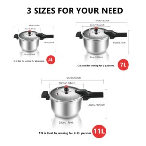 1.85Gal Thickened Stainless Steel Pressure Canner with Release Valve Canning Cooker Pot Stove Top Instant Fast Cooking Compatible with Gas & Induction Cooker 7Liter suitable for 6-8person