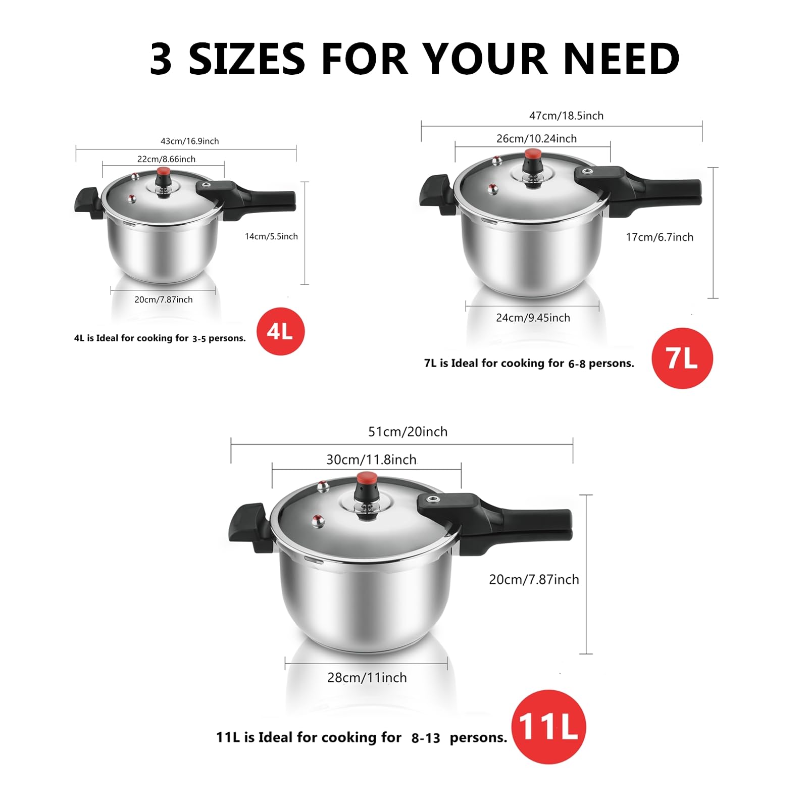 1.85Gal Thickened Stainless Steel Pressure Canner with Release Valve Canning Cooker Pot Stove Top Instant Fast Cooking Compatible with Gas & Induction Cooker 7Liter suitable for 6-8person