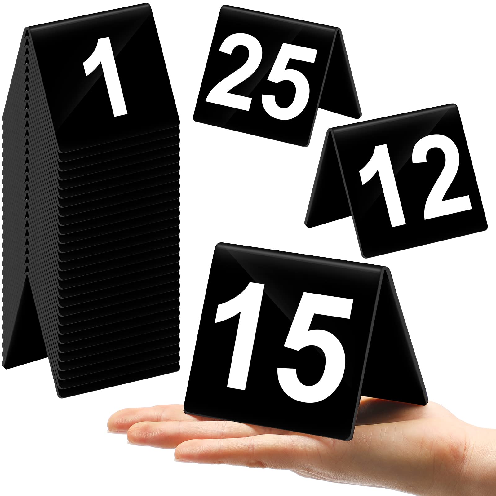 Sintuff 1-25 Table Numbers Black Acrylic Table Numbers Double Side Numbered Table Tents Plastic Table Tent Cards Number Signs for Wedding Reception Restaurant Party Banquets