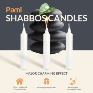 PAMI Traditional Shabbat Candle Sticks [72-Pack] - Unscented Taper Candles with 3 Hours Burning Time- Paraffin Shabbos Candles with Beautiful Flame- Tall Dinner Candles for Candlestick Holders